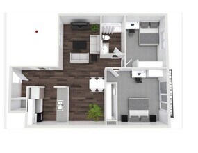 CV2 2x1 w/ Bedroom balcony/patio Full 2 Bedroom floor plan